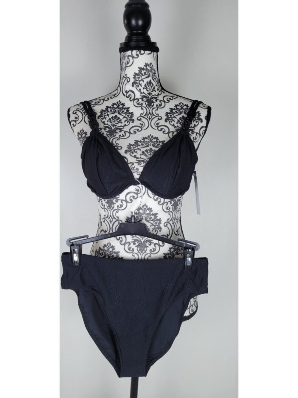 Robin Piccone Bikini Black 2 Piece Swimsuit Set Size Medium Java Shirred Printed